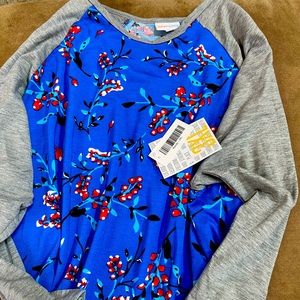 Lularoe Randy, 3XL, Bright blue with black, red, white accents and Grey sleeves